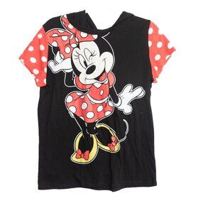 Disney Minnie Mouse Size XL(15-17) Black Red Polka Dot Graphic Tee Shirt Top